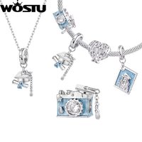 WOSTU Copper Graduation pendant Camera Bead Grad Cap Charm plated White Gold Original For Women Senior Year Fashion Jewelry Gift