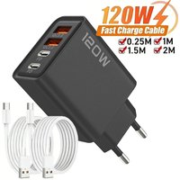 120W USB C Charger 4 Port Fast Charging Phone Charger 10A Type C Wire For iPhone Samsung Xiaomi EU/US/UK Plug Quick Wall Charger