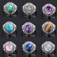S925 Silver Ring Big Oval 8*10MM Natural Moonstone Turquoise Lapis Tiger Eye Rings for Women Gifts Fine Jewelry