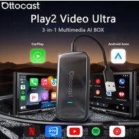 OTTOCAST Play2Video Ultra Carplay Ai Box, kabelloser Android Auto Adapter, integriert in YouTube und Netflix, für VW Benz Ford, 99 % der Autos