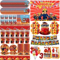 Fireman Birthday Decoration Tableware Banner Cup Plate Backdrop Balloons Party Decor Set Fireman Sam Birthday Supplies Boy Favor