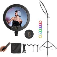 Anneau lumineux RVB à intensité variable avec trépied et clip de téléphone, lampe annulaire pour photographie, maquillage en direct, studio de photographie YouTube, 18"