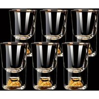 6Pcs 0.5Oz/15ml Premium Shot Glass Cups With Gold Leaf Detailing - Elegant Liquor Glasses Set, Perfect For Cocktails