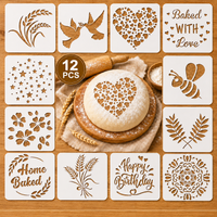 12PCS 5.9x5.9in Love Star Bee Floral Stencils Reusable Painting Templates for DIY Wall Fabric Journal Decor