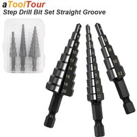 3-12MM HSS Step Drill Bit Set Nitrogen Coated Straight Groove High Speed Steel Stepped Up Cone Conical Hex Shank Hole Cutter