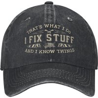 Funny Dad Trucker Hat - "That's What I Do I Fix Stuff & Know Things" Retro Washed Baseball Cap Suitable for Gifts, Casual Wear,