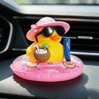 Cute Summer Duck Car Ornament, Rubber Duck with Swim Ring, Fun Dashboard Decoration for Car Interior & Desk Decor