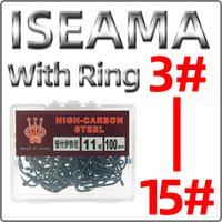 50/60/70/100pcs Per Box Iseama With Ring Boxed Fishhook Black Barbed Hook 3# -15# Fishing Hooks Fishing Accessories