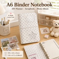 A6 Portable Journal Book 6 Ring Binder Notebook Polka Dot Cloth Loose Leaf Planner Scrapbook Journal Photo Album School Gift