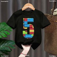 Funny T-Shirt For Boys Building Blocks Birthday Digital Print Tshirt Custom Name Cute Kids Clothes White Tshirt Tops