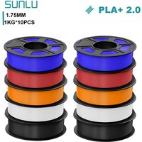 SUNLU 10 kg PLA+2.0 3D-Drucker-Filament, robustes und stärkeres PLA Plus-Filament, 1000 g/Rolle, 1,75 mm 3D-Filament, passend für FDM-3D-Druck
