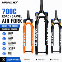 Nanlio 700C Gravel Suspension Fork 60mm Travel 45mm Offset Air Fork Tapered Steerer 100x12mm Thru Axle Disc Brake Road Bike Fork