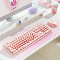 MOFii Cute Bear Wireless Keyboard and Mouse Combo, Round Keycaps Full Size 2.4G Keyboard Mouse Set for Girls, US QWERTY Layout