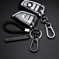 Trendy DIY Mobile Phone Number Plate Keychain Simple Woven Rope Leather Pendant Keyring Anti-lost Car Moto Key Chain Ring Gift