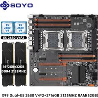 SOYO X99 Dual CPU Gaming Motherboard Set lntel Xeon E5 2680 V4&DDR4 32GB (2*16GB) LGA2011-3 M.2 NVME for Server Computer Host