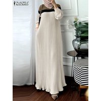 Fashion Autumn Long Sleeve Pleated Sundress 2024 ZANZEA Muslim Abaya Robe Femmme Women Patchwork Maxi Dresses Casual Vestidos