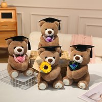 28cm Cute Hat Bear Plush Toy Kawaii Animal With Sunflower Rose Plush Doll Student Graduation Season Gifts