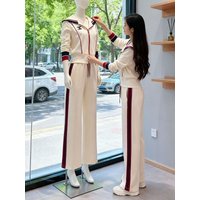 High-End Casual Sportswear Set Women's Spring Autumn Fashionable Hoodie Straight Leg Pants Two-Piece Set Polyester Fiber Long...