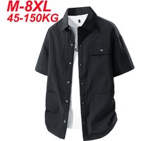 Summer Shirts for Men Big Size 6XL 7XL 8XL Breathable Business Formal Shirt Male Short Sleeve Solid Color Khaki White 50-140KG