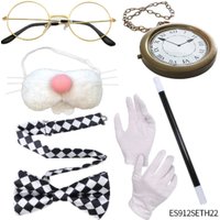 PESENAR Easter Dress Up Six Piece Glasses Magic Wand Plaid Bow Tie Plastic Pocket Watch White Short Gloves Rabbit Nose