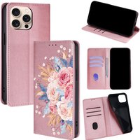 Flower Pattern Magnetic Leather Flip Wallet Case for iPhone 17 Pro Max 16 15 14 13 12 11 Pro Max 16 Plus Air Card Slots Holster