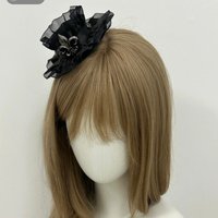 Women Girls Japanese Harajuku Black Gothic Lolita Lace Bow Small Hat Top Hat Headdress Cosplay Party Hair Accessories Hairpin