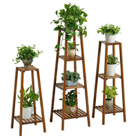 Bamboo Tall Plant Stand Indoor Outdoor Flower Display Shelf Corner Storage Rack