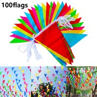 50/100M Multicolored Triangle Flags Bunting Rainbow Pennant Festival Party Banner Triangle Garland for Home Garden Wedding Decor
