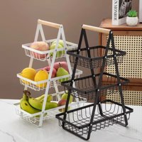 Simple Iron 2-tier Fruit Basket Wooden Storage Rack Kitchen Dining Room Multifunctional Fruit Vegetable 3-tier Storage Basket