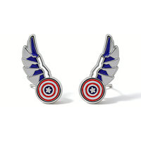 Captain America Enamel Stud Earrings Creative Superhero Shield Wing Design Metal Jewelry Accessories Gifts