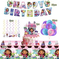 Gabby Dollhouse Birthday Party Decorations Disposable Tableware Plate Cup Sling Banner Ballon Backdrop Baby Shower Gifts