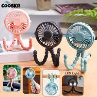 Portable Mini Fan Small Clip Fan 360° Rotate Flexible Tripod Stroller Fan USB Rechargeable Desk Fan Handheld Fan with LED Light