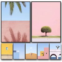 1pc frameless canvas Modern Minimalism Dopamine Macaron Color Build Poster and Prints Wall Art Picture for Room Home Decor Gift