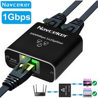 Navceker 1 Gb RJ45 Splitter Connector Adapter 1 to 2 Ways Lan Ethernet Splitter Gigabit Coupler Connect Laptop Network Cable