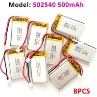 8pcs 502540 500mAh 3.7V Li Po Battery 052540 Rechargeable Lithium Polymer Batteries for Dvd Mp3/mp4 GPS LED Light Recorder GPS