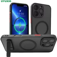 UYUXIO Magnetic Phone Case with Metal Kickstand for iPhone 17 16 Pro Max 15 14 Plus 13 12 Mini Stand Cases Cover with Holder