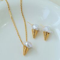 Natural Irregular Baroque Necklace 18in+Irregular Pearl Earrings 18k Gold Plated-AAA10-13mm