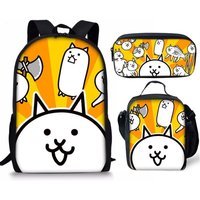 Cartoon Youthful Novelty the battle cats 3D Printed 3pcs/Set Student Travel bags Laptop Daypack Backpack Lunch Bag Pencil Case