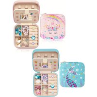 1pc Jewelry Box Pink Unicorn/Mermaid Jewelry Box Kids Travel Jewelry Case with Mirror, Unicorn/ Mermaid Gifts Friend Gifts