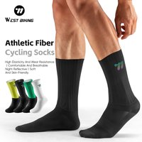 WEST BIKING Cycling Socks High Elastic Breathable Sports Socks Reflective Bike Socks Italian MITI Fabric Pro Sportswear Socks