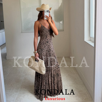 KONDALA Vintage Sexy Women Long Cami Chiffon Dress Leopard Beach Holiday Party Dress Fashion 2026 Spring Summer Elegant Dress