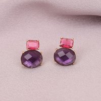 G-G Tiny Natural Purple Quartz Red Crystal Rose Gold Plated Exquisite Stone Earrings