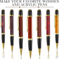 B-T 12-Pack Wooden Pen Set, Rotating Ballpoint Pen Set with Replacement Copper Turntable, DIY Classroom Supplies C