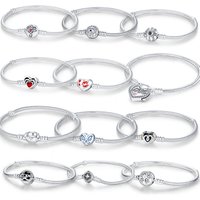 New Original 925 Sterling Silver Charm Bracelet 16-21CM Blue Butterfly Clasp Snake Chain Bracelet For Women DIY Jewelry Gifts