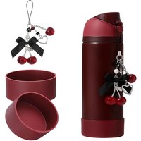 Black Cherry Charm & 2PCS Silicone Boot for Owala 20/24/30/32/40 oz, Perfect Water Bottles Accessories Set Pendant for Owala, Fr