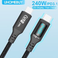 UHOMEBUY PD 240W Type C to Type C Cable 5A Fast Charger Charging Data Cord LED For Xiaomi Samsung Huawei MacBook iPad USBC Cable