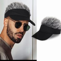 Men's Visor Hat with Hair Funny Spiked Synthetic Hair Wig Hat Novelty Adjustable Baseball Cap