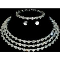 Ladies' set of Rhinestone light luxury, minimalist and high-end necklaces, earrings, bracelets, wedding party accessories