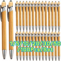 1-100pcs Bullet Type 1.0 Bamboo Stylus Ballpoint Pen Touch Screen Capacitive Pen for Advertising Promotion Gifts