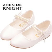 Spring New Girls Leather Shoes Children's Flat White Shoes Girls Flower Pearls Girls School Party Dress Shoes Boat Shoes
